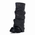 thumbnail image 1 of Women's Black Rhinestone Platform Round Toe fold over Wide Calf Boots Fashion Chunky Heel slouchy Shark moon Party Rave Boots 9, 1 of 6