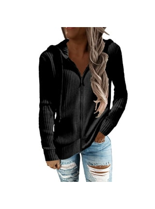 Drawstring hooded ribbed sweater best sale