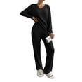 thumbnail image 1 of Women's Black Ribbed Knit V Neck Slouchy Two-Piece Lounge Set - [ZhiHiMeRi] | (US 12-14)L,Black, 1 of 7