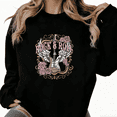 thumbnail image 1 of Women's Black Rock & Roll "Guitar & Roses" Sweatshirt S-3XL Music Lover Casual Tops, 1 of 5