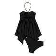 thumbnail image 1 of Fewfanhot Women's Black Ruffle Bandeau Two Piece Swimsuit Set, Asymmetrical Skirted Bottom Monokini Tummy Control Modest Bathing Suit, 1 of 8