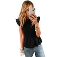 thumbnail image 1 of Women's Black Ruffle Short Sleeve Shirred Peplum Top - Elegant and Flattering Design | [ZhiHiMeRi] | (US 12-14)L, 1 of 5