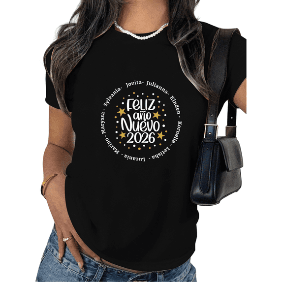 Women's Black S-5XL Feliz Año Nuevo 2026 T shirt Print Tshirt Spanish Graphic Tees New Year Shirts Casual Trendy Classic Tops
