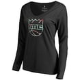 thumbnail image 1 of Women's Black Sacramento Kings Lovely V-Neck Long Sleeve T-Shirt, 1 of 3