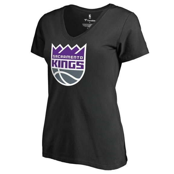 Women's Black Sacramento Kings Primary Logo V-Neck T-Shirt