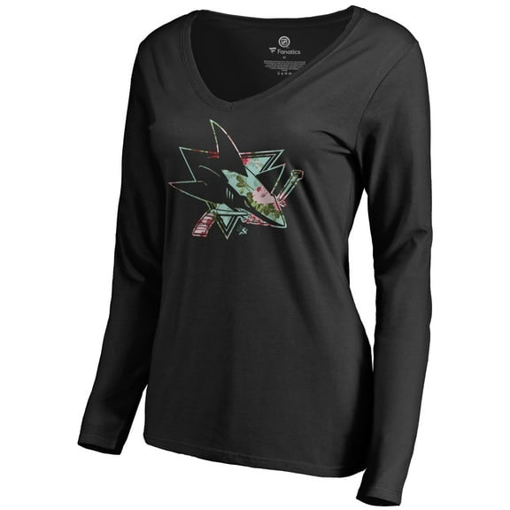 Women's Black San Jose Sharks Lovely Long Sleeve V-Neck T-Shirt
