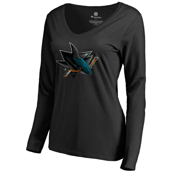 Women's Black San Jose Sharks Midnight Mascot Long Sleeve V-Neck T-Shirt