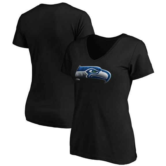 Women's Black Seattle Seahawks Midnight Mascot Logo V-Neck T-Shirt