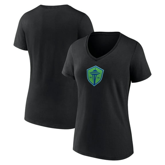 Women's Black Seattle Sounders FC Official Logo V-Neck T-Shirt