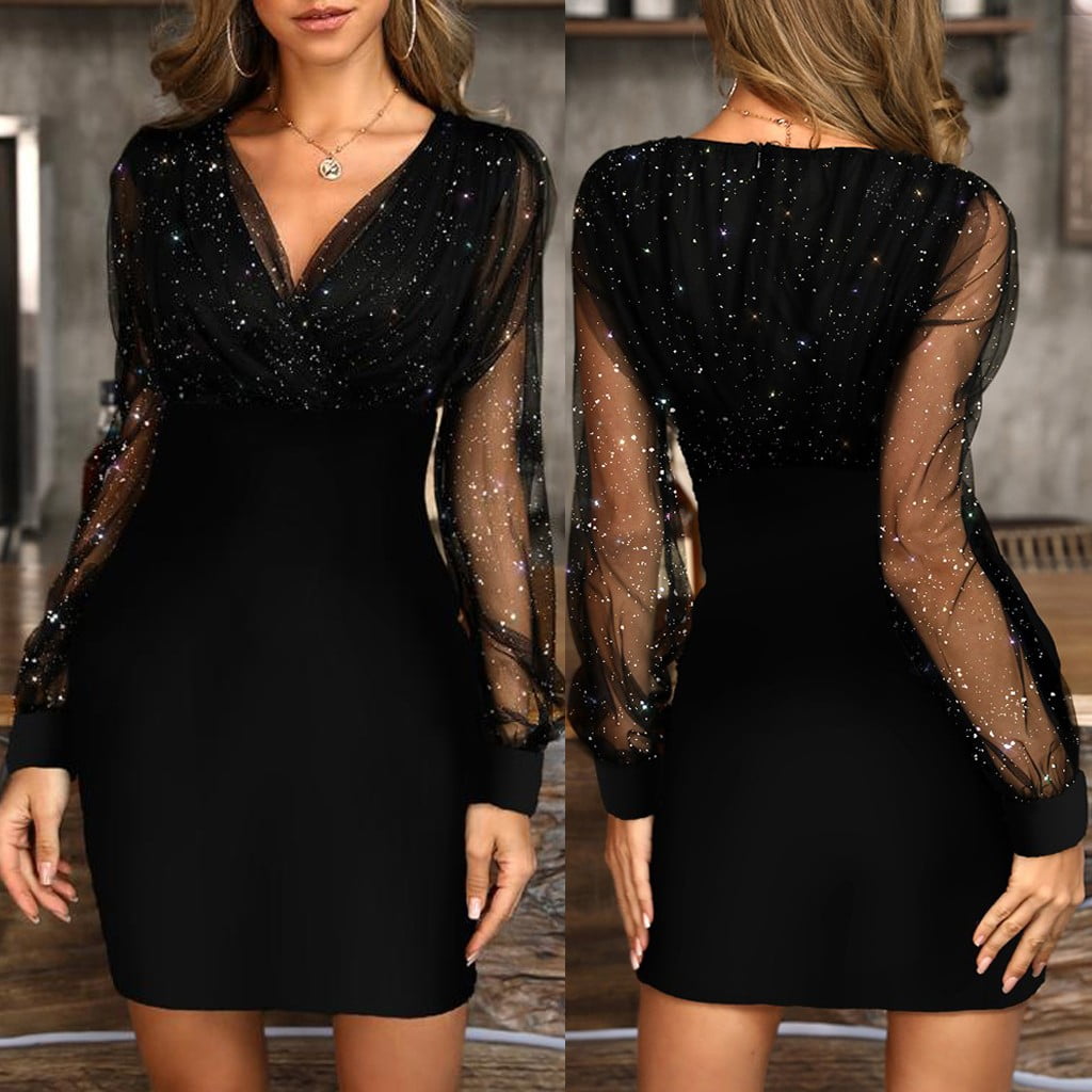Women's Black Sequin Dress, Sexy Retro Elegant Party Club Dress for Evening  Events and Special Occasions - Walmart.com