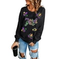 thumbnail image 1 of Women's Black Sequin Fleur de Lis Graphic Pullover Sweatshirt for Mardi Gras - [ZhiHiMeRi] | (US 20-22)2XL, 1 of 6