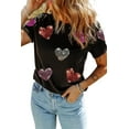 thumbnail image 1 of Women's Black Sequin Heart Patched Crewneck Graphic Tee for Valentine's Day | [ZhiHiMeRi] | (US 20-22)2XL, 1 of 8