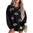 thumbnail image 1 of Women's Black Sequin Star Doughnut Mask Graphic Ribbed Sweatshirt for Mardi Gras | [ZhiHiMeRi] | (US 20-22)2XL, 1 of 8