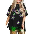 thumbnail image 1 of Women's Black Sequin Stars Oversize Mardi Gras Graphic T-Shirt | [ZhiHiMeRi] | (US 12-14)L, 1 of 6