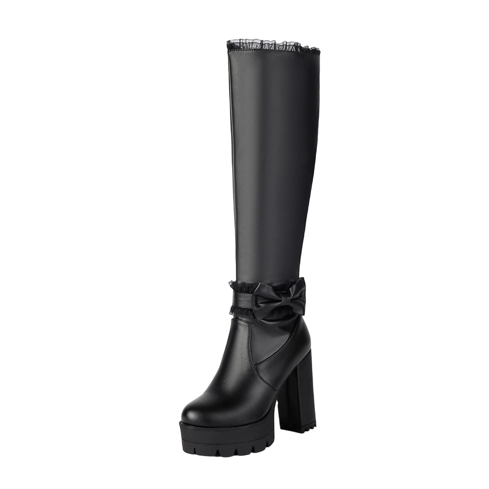 Women New Women Black Knee High Platform Round Toe Chunky Heel Boots main image 0