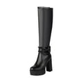 thumbnail image 1 of Women's Black Sexy Over the Knee Thigh High Chunky Heel Boots Round Toe Long Stretch Fashion Winter Boots Platform Knee High Boots, 1 of 7