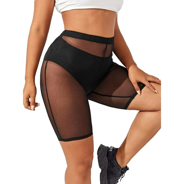 Women s Black Sexy Plain Biker Shorts Plus Size Leggings Walmart