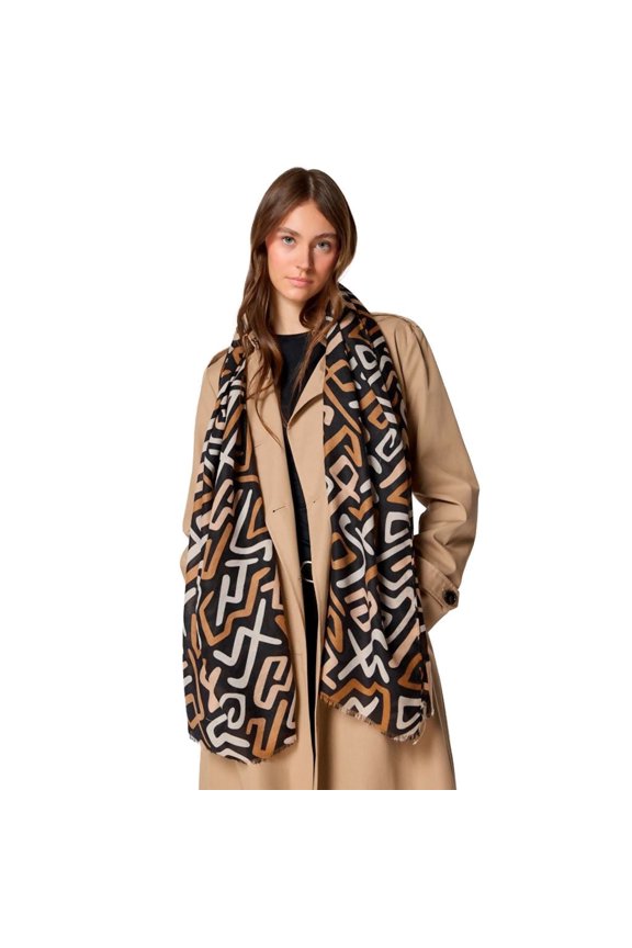 Women's Fashion Scarf, Black Linear Pattern Lightweight Shawl Wrap, Spring and Fall