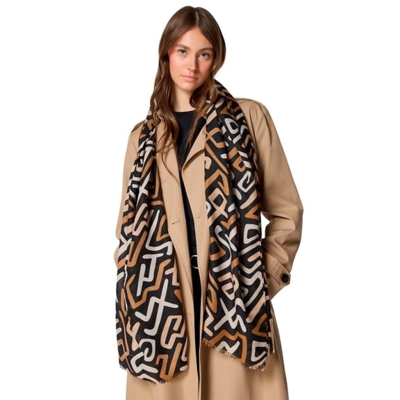 Wear Sierra Women's Fashion Scarf, Black Linear Pattern Lightweight Shawl Wrap, Spring and Fall