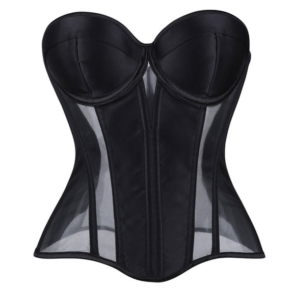 Women's Black Sheer Mesh Strapless Underbust Corset Steel Boned Waist Cincher Seamless Shaping Bodice