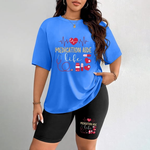 Women's Plus Size St. Patrick's Day "Lucky" Retro Kids Graphic Short Sleeve T-Shirt & Biker Shorts 2-Piece Set