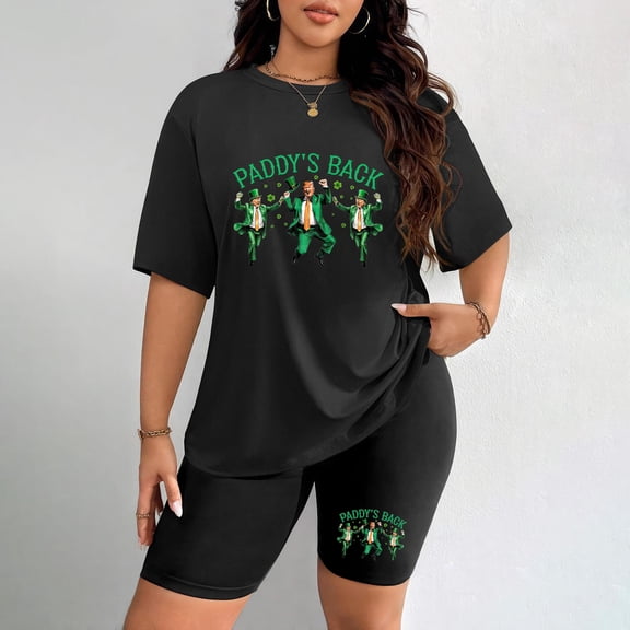 Women's Plus Size St. Patrick's Day Short Sleeve & Biker Shorts Set