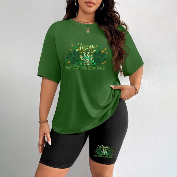 Women's Black Short Sleeve Crew Neck Sunflower & Clover Gold Coin St. Patrick's Day Graphic T-Shirt