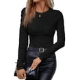 thumbnail image 1 of Women's Black Slim Fit Long Sleeve Wavy Textured T-Shirt - [ZhiHiMeRi] | (US 12-14)L, 1 of 12