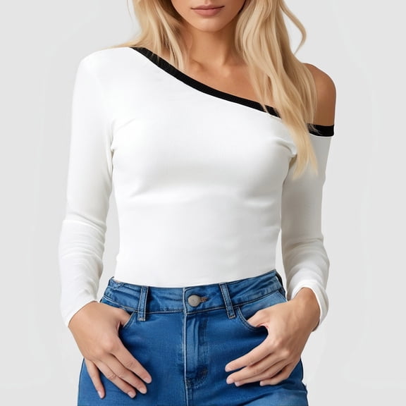 Women's Black Solid Shirt Top Casual Cold Shoulder Long Sleeve Slim Tops Women Casual Tee T Shirt Tee Shirts Girls Tops Loose Turtle Neck Tee Women Thin Long Sleeve Shirt Womens Athletic Wear Athletic