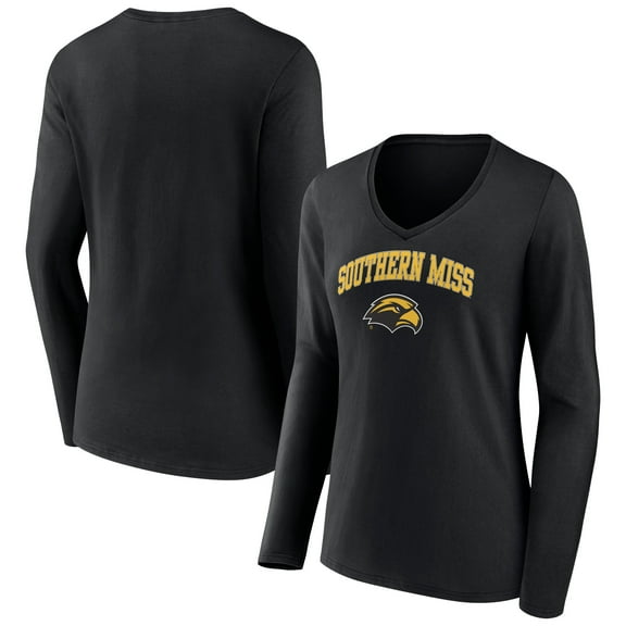 Women's Black Southern Miss Golden Eagles Campus Long Sleeve V-Neck T-Shirt