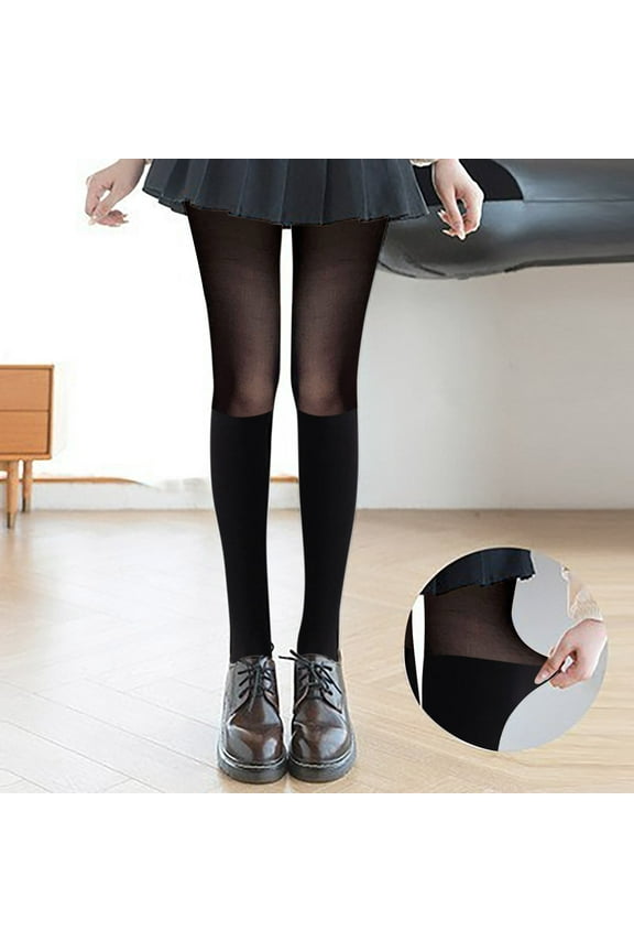 Women's Black Splicing Short Mid Thigh Calf KneeHigh Bottoming Stockings Womens Thick Tights Lined Sheer Tights Women Sheer Winter Tights for Women Lined Leggings Women Skin Tone Warm Pantyhose Tights