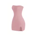 thumbnail image 1 of Women's Black Strapless Mini Dress - Bodycon Fit with Front Slit, 1 of 10