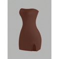 thumbnail image 1 of Women's Black Strapless Mini Dress - Bodycon Fit with Front Slit, 1 of 10