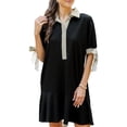 thumbnail image 1 of Women's Black Stripe Detail Polo Dress – Casual Short Sleeve Mini Dress for Summer Outings, XL, 1 of 12