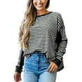 thumbnail image 1 of Women's Black Stripe Thermal Knit Top – Casual Long Sleeve for Daily Comfort | L, 1 of 5