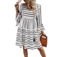 thumbnail image 1 of Women's Black Stripe V Neck Bell Sleeve High Waist Mini Dress | [ZhiHiMeRi] | (US 12-14)L, 1 of 12