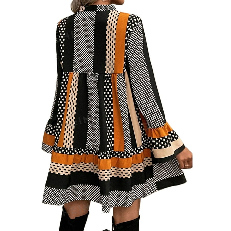 Women's polka dot ruffled V-neck dress