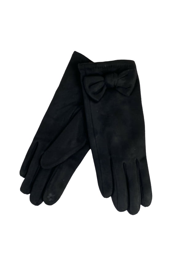 Women’s Black Suede Winter Gloves with Bow Detail, Touchscreen Compatible Cold Weather Accessory