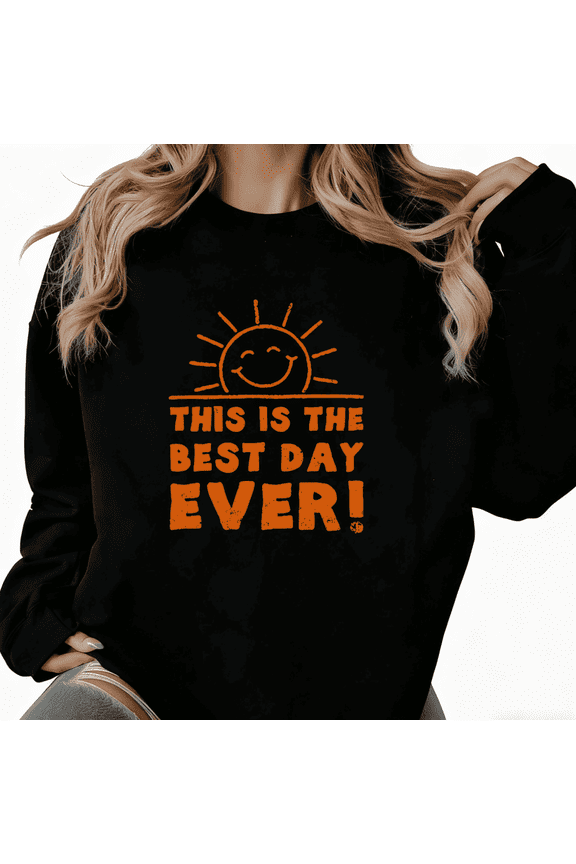 Women's Black Sunshine Text Art Pattern Niche Design Trendy Loose Casual Sweatshirt S-3XL
