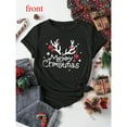 thumbnail image 1 of Women's Black T-Shirt Graphic Tees "Merry Christmas" Antler & Ornament Holiday Design Shirts S-5XL Casual Daily Tops, 1 of 5