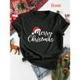 thumbnail image 1 of Women's Black T-Shirt Graphic Tees "Merry Christmas" Santa Hat & Light String Holiday Design Shirts S-5XL Casual Daily Tops, 1 of 5