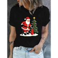 thumbnail image 1 of Women's Black T-Shirt Graphic Tees "Santa Golfing Christmas Tree" Holiday & Sports Design Shirts S-5XL Casual Daily Tops, 1 of 5