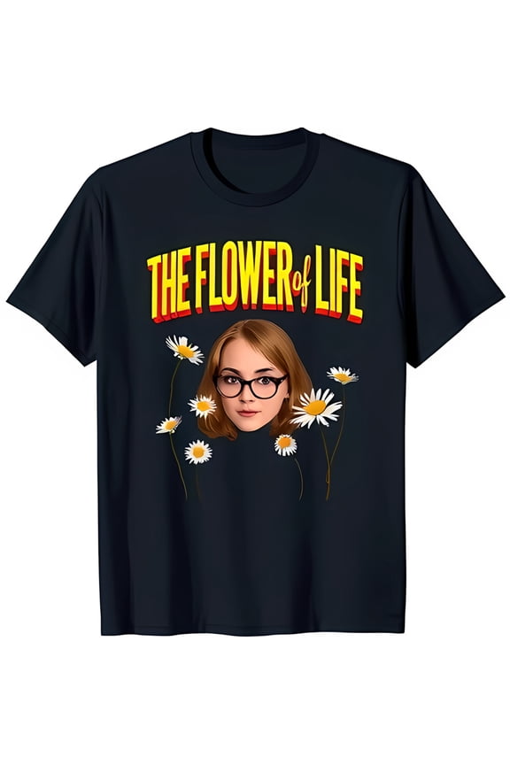 Women's Black T-Shirt with Daisy Design and 'THE FLOWER of LIFE' Print