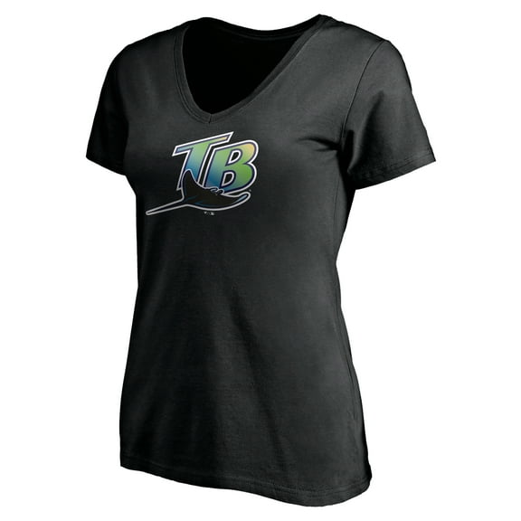 Women's Fanatics MTO Label Black Tampa Bay Rays Core Wahconah V-Neck T-Shirt