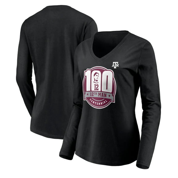 Women's Black Texas A&M Aggies 12th Man Centennial Long Sleeve V-Neck T-Shirt