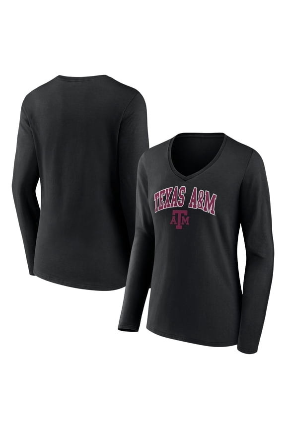 Women's Black Texas A&M Aggies Campus Long Sleeve V-Neck T-Shirt