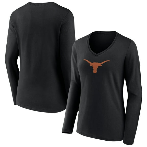 Women's Black Texas Longhorns Logo Long Sleeve V-Neck T-Shirt