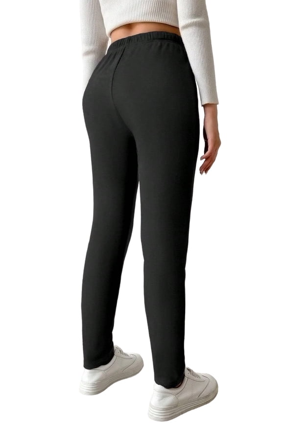 Women's Black Thermal Lined Drawstring High Waist Leggings