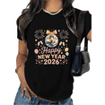 thumbnail image 1 of Women's Black Tshirt Graphic Tees Shirts 2026 Happy New Year Disco Ball Fireworks Design Casual Tops S-5XL, 1 of 5