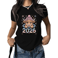 thumbnail image 1 of Women's Black Tshirt Graphic Tees Shirts 2026 Happy New Year Highland Cow Star Design Casual Tops S-5XL, 1 of 5